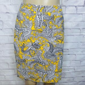 J Crew Basket Weave Paisley Yellow Pencil Skirt